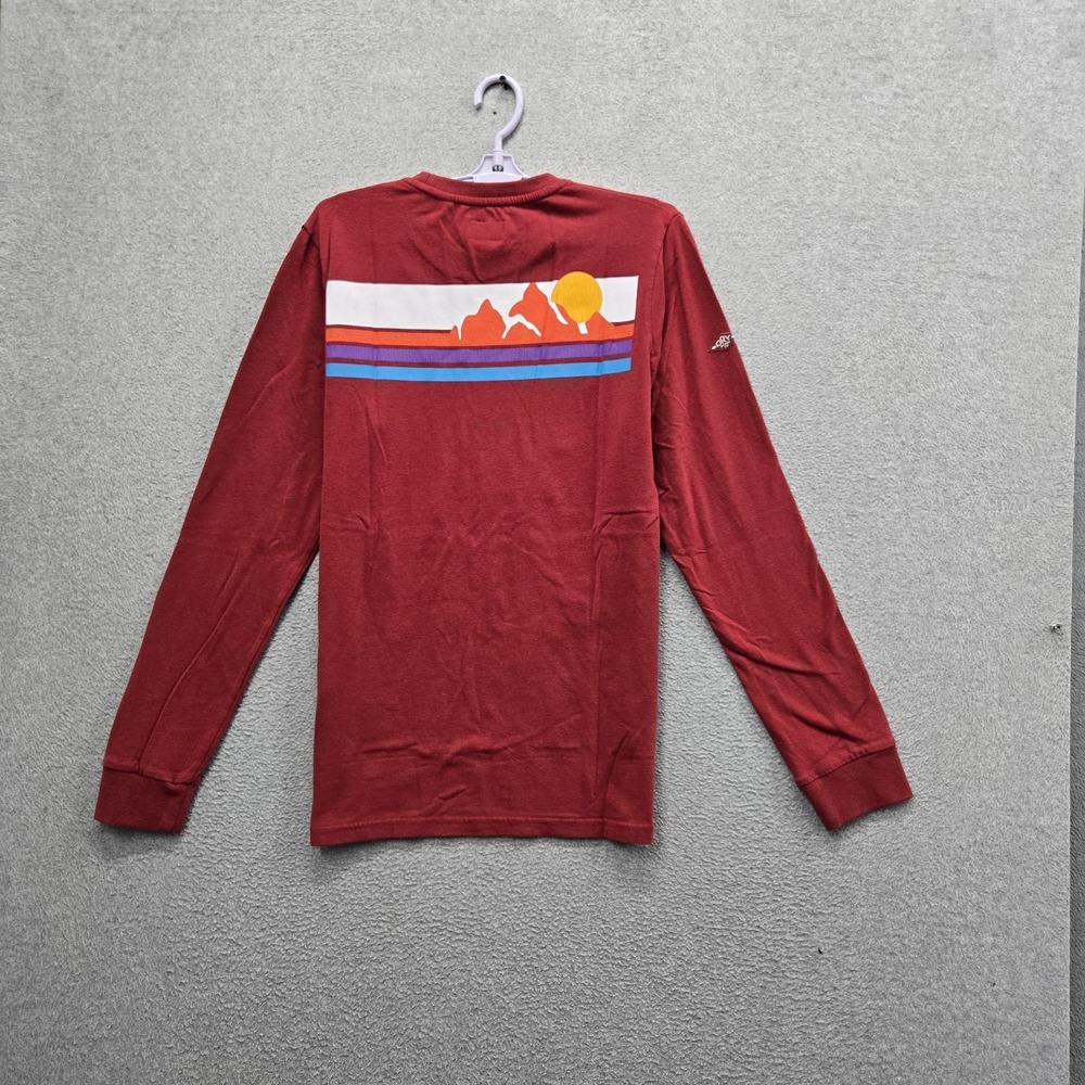 Superdry Men‎ Shirt L Red Graphic Mountains Sun Slim Fit Core Logo Wilderness